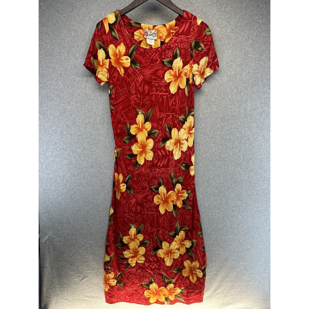 Vintage Hilo Hattie Womens Dress Size 8 Red with Flowers Short Sleeve Round Neck